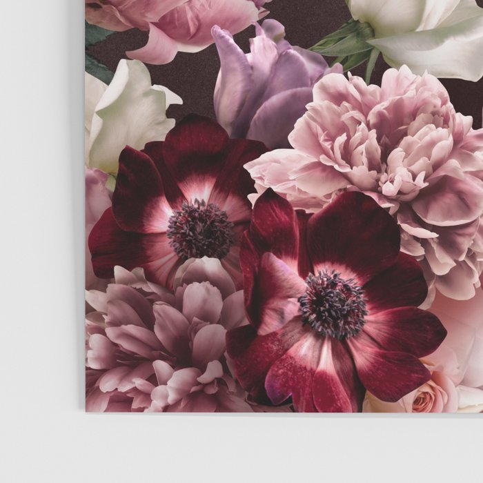 Vintage bouquets of pink lush peonies, purple tulips, roses and dark red anemones. Poster Gallery Image 3