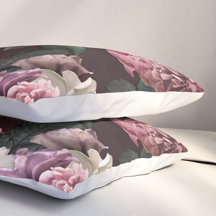 Vintage bouquets of pink lush peonies, purple tulips, roses and dark red anemones. Pillow Sham Gallery Image 3