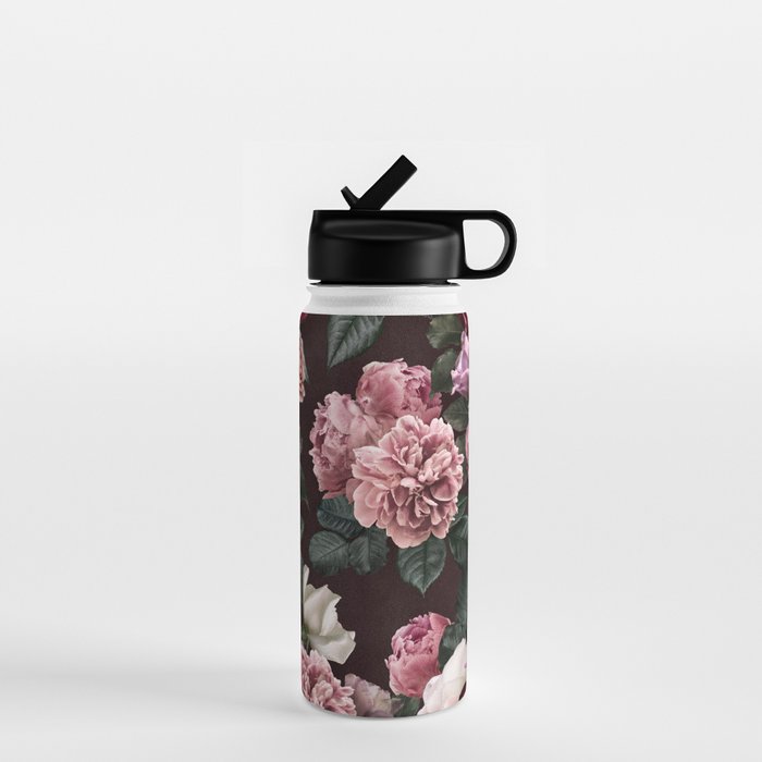 Vintage bouquets of pink lush peonies, purple tulips, roses and dark red anemones. Water Bottle Gallery Image 1