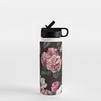 Vintage bouquets of pink lush peonies, purple tulips, roses and dark red anemones. Water Bottle Gallery Image 1