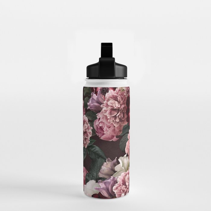 Vintage bouquets of pink lush peonies, purple tulips, roses and dark red anemones. Water Bottle Gallery Image 2