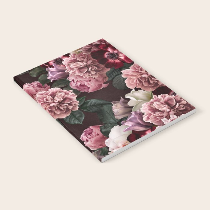 Vintage bouquets of pink lush peonies, purple tulips, roses and dark red anemones. Notebook Gallery Image 2