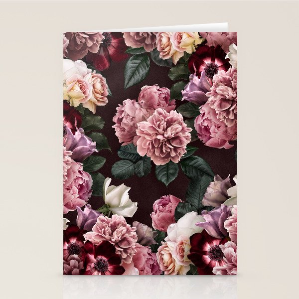 Vintage bouquets of pink lush peonies, purple tulips, roses and dark red anemones. Stationery Card Gallery Image 2