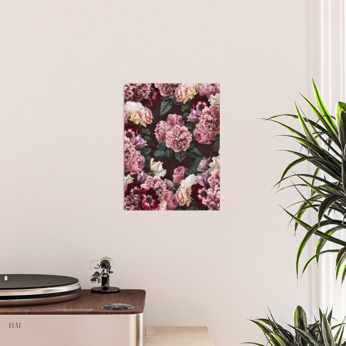 Vintage bouquets of pink lush peonies, purple tulips, roses and dark red anemones. Poster Gallery Image 2