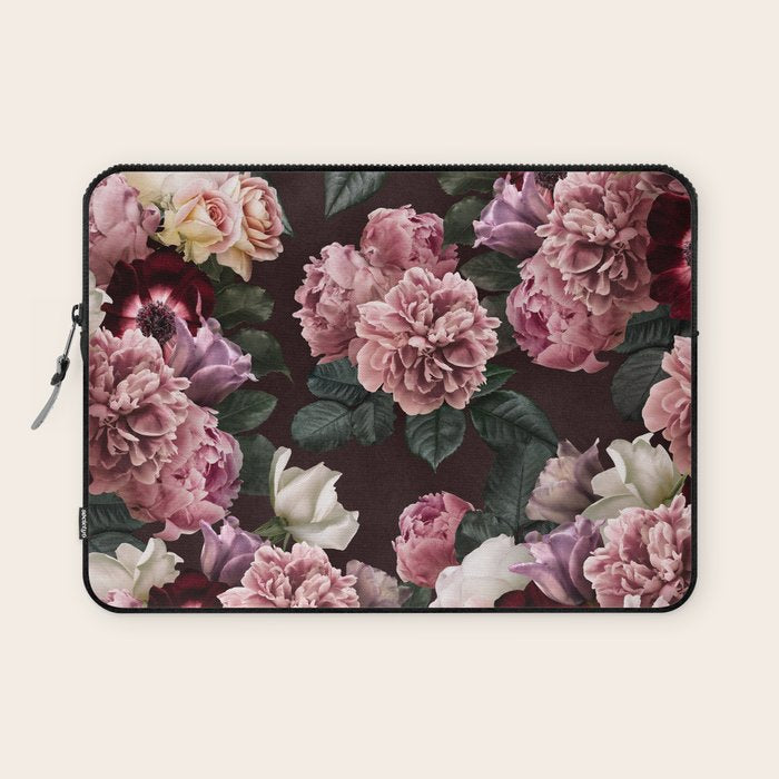 Vintage bouquets of pink lush peonies, purple tulips, roses and dark red anemones. Laptop Sleeve Gallery Image 1