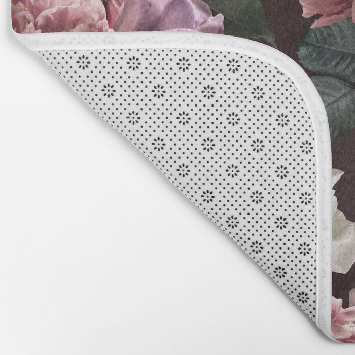 Vintage bouquets of pink lush peonies, purple tulips, roses and dark red anemones. Bath Mat Gallery Image 2