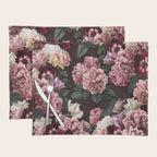 Vintage bouquets of pink lush peonies, purple tulips, roses and dark red anemones. Placemat Gallery Image 1