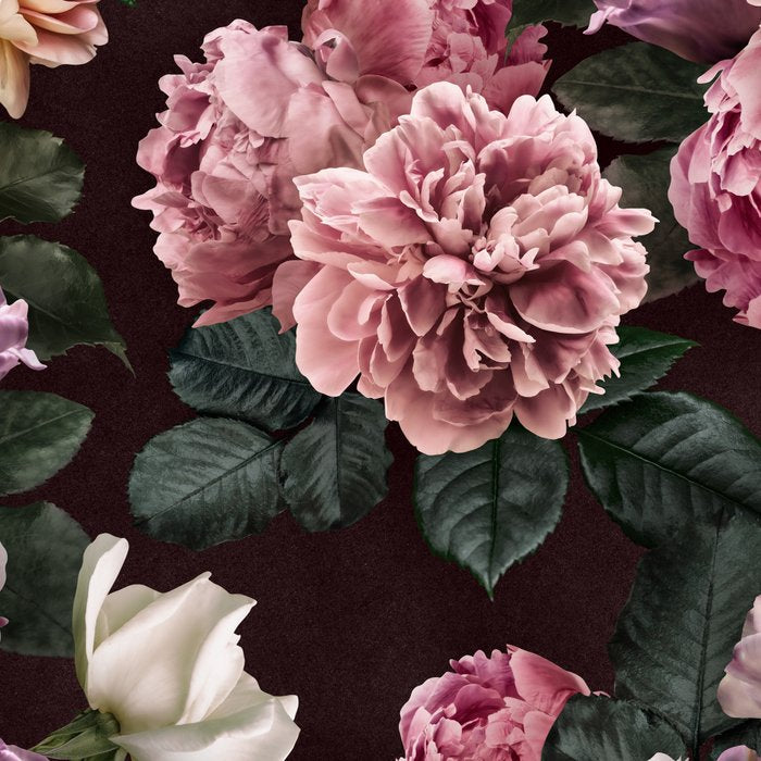 Vintage bouquets of pink lush peonies, purple tulips, roses and dark red anemones. Coffee Mug Gallery Image 2