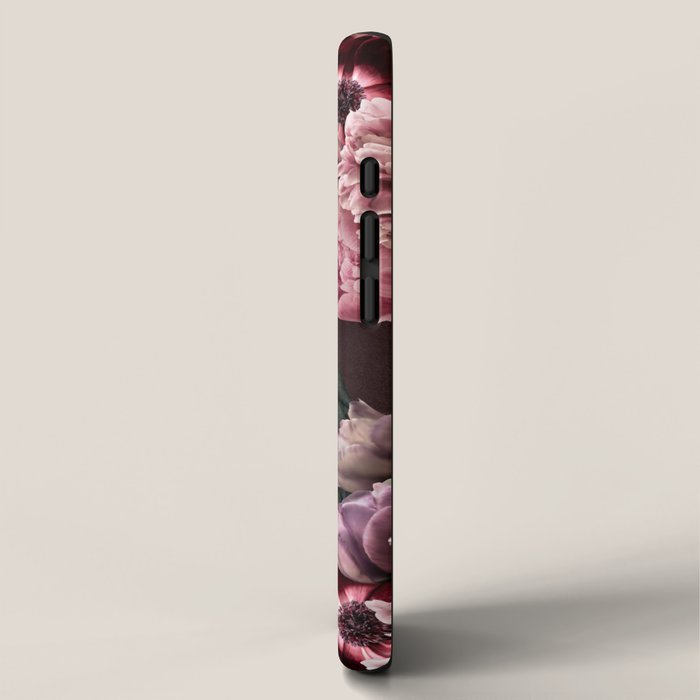 Vintage bouquets of pink lush peonies, purple tulips, roses and dark red anemones. iPhone Case Gallery Image 2