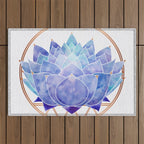 Violet Zen Lotus Flower Watercolor Outdoor Rug Gallery Image 1