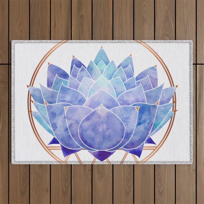 Violet Zen Lotus Flower Watercolor Outdoor Rug Gallery Image 1