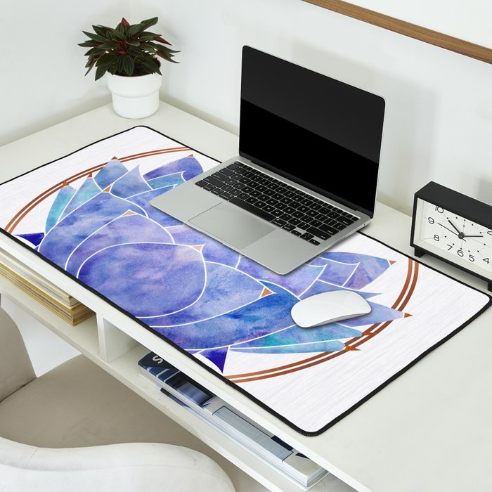 Violet Zen Lotus Flower Watercolor Desk Mat Gallery Image 2