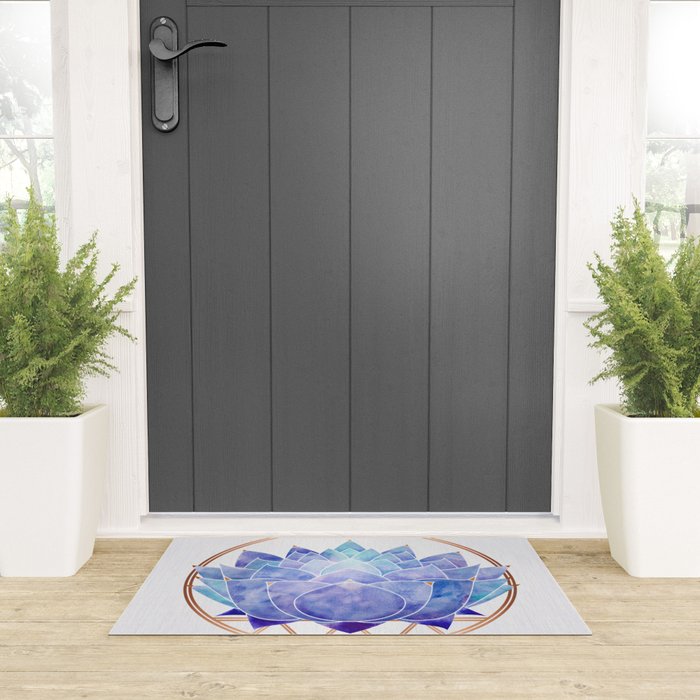 Violet Zen Lotus Flower Watercolor Welcome Mat Gallery Image 3