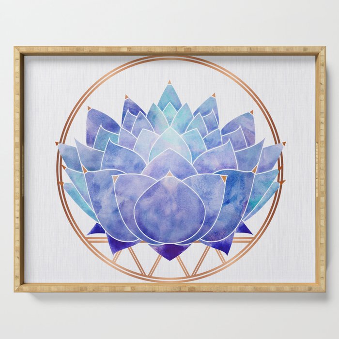 Violet Zen Lotus Flower Watercolor Serving Tray Gallery Image 1