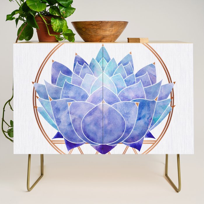 Violet Zen Lotus Flower Watercolor Credenza Gallery Image 1