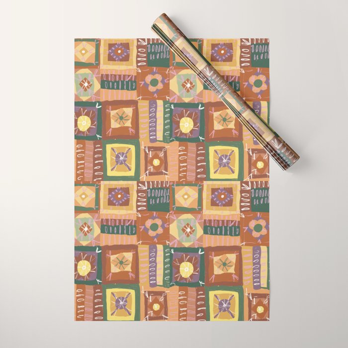 Brown Crochet Patchwork Wrapping Paper Gallery Image 1
