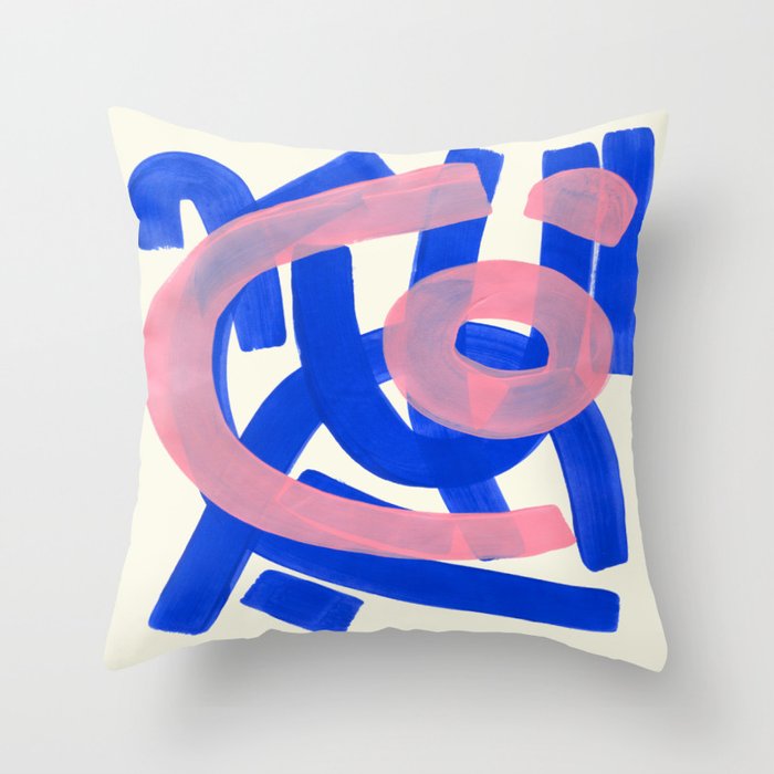 Tribal Pink Blue Fun Colorful Mid Century Modern Abstract Painting Shapes Pattern Throw Pillow Gallery Image 6