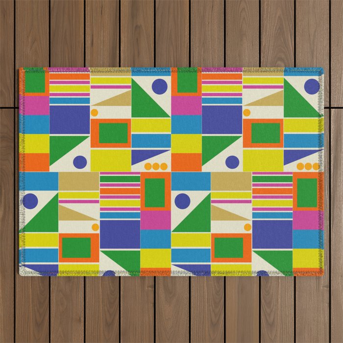 Colorful Geometric Mid Century Modtastic Retro Pattern Outdoor Rug Gallery Image 1