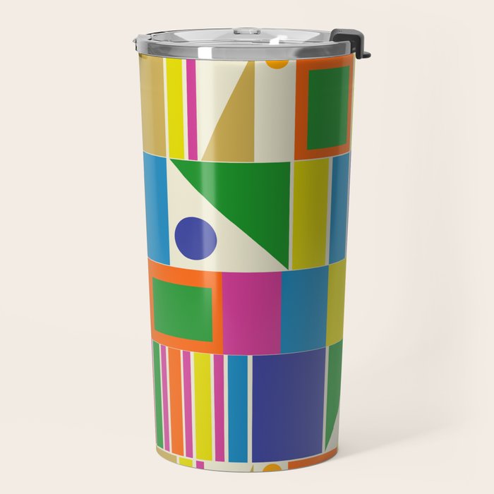 Colorful Geometric Mid Century Modtastic Retro Pattern Travel Mug Gallery Image 2