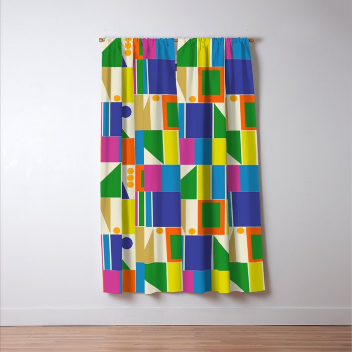 Colorful Geometric Mid Century Modtastic Retro Pattern Window Curtain Gallery Image 3
