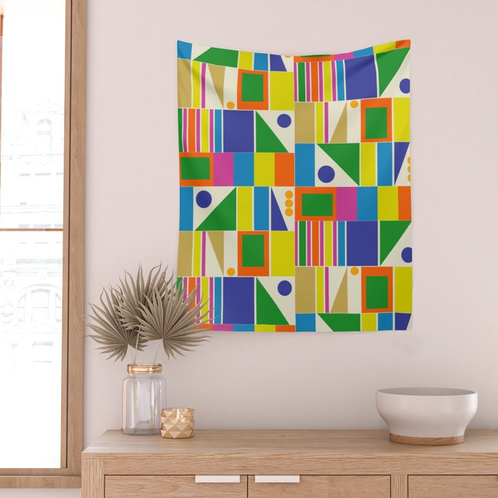 Colorful Geometric Mid Century Modtastic Retro Pattern Wall Tapestry Gallery Image 2