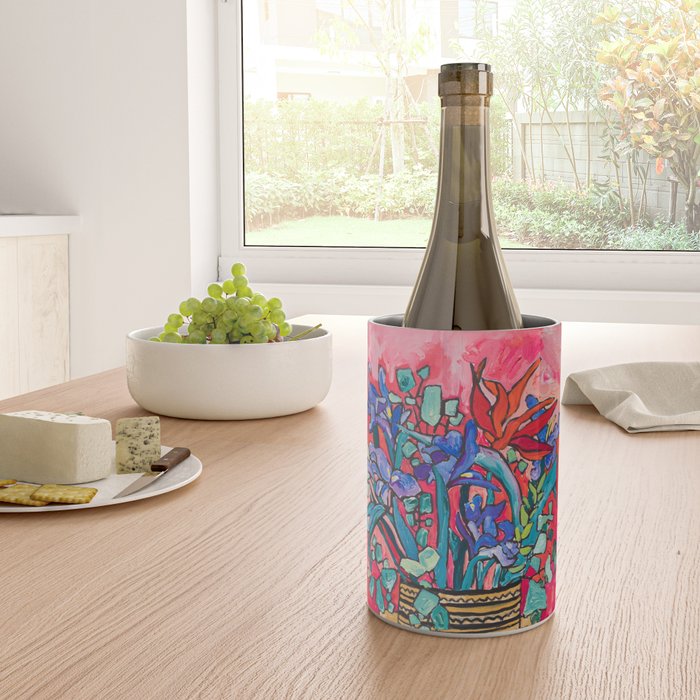 Persephone Painting - Bouquet of Iris and Strelitzia Flowers in Greek Horse Vase Against Coral Pink Wine Chiller Gallery Image 4