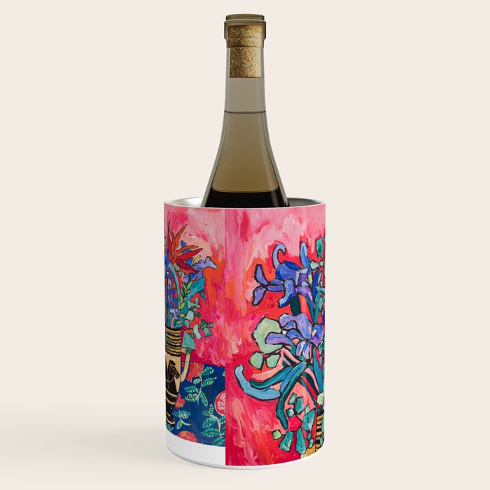 Persephone Painting - Bouquet of Iris and Strelitzia Flowers in Greek Horse Vase Against Coral Pink Wine Chiller Gallery Image 2