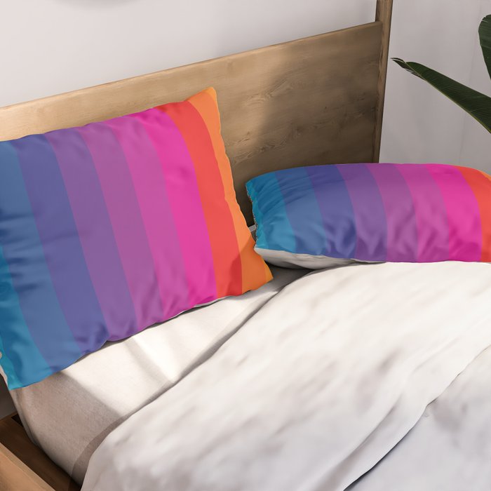  Classic 70s Vintage Style Retro Stripes - Funky Rainbow Pillow Sham Gallery Image 2