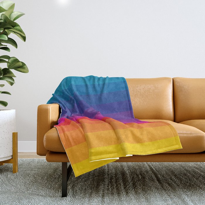  Classic 70s Vintage Style Retro Stripes - Funky Rainbow Throw Blanket Gallery Image 1