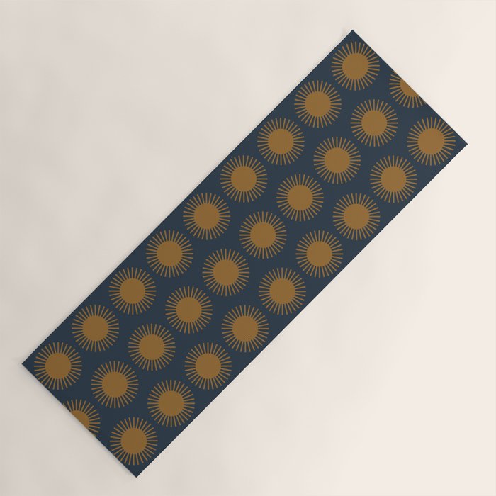 Boho Summer Sun Pattern VII Navy Blue Burnt Orange Yoga Mat Gallery Image 1