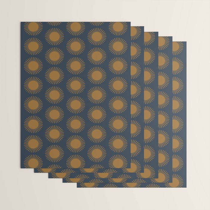 Boho Summer Sun Pattern VII Navy Blue Burnt Orange Wrapping Paper Gallery Image 3