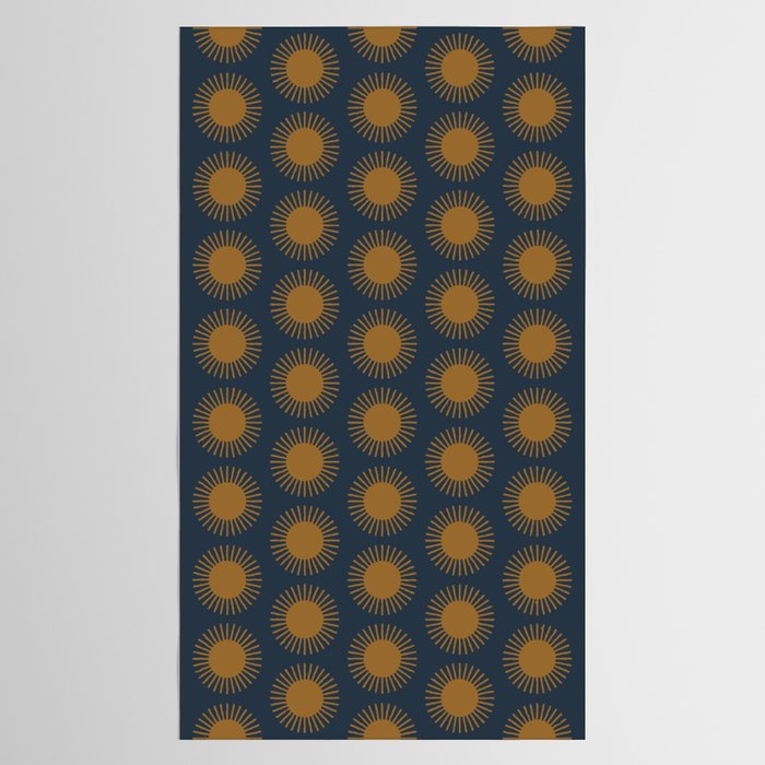 Boho Summer Sun Pattern VII Navy Blue Burnt Orange Tablecloth Gallery Image 2