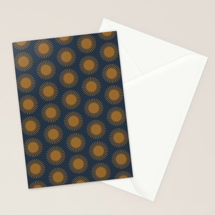 Boho Summer Sun Pattern VII Navy Blue Burnt Orange Stationery Card Gallery Image 2