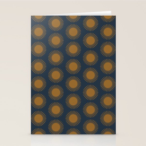 Boho Summer Sun Pattern VII Navy Blue Burnt Orange Stationery Card Gallery Image 2