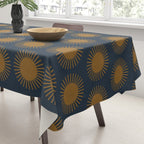 Boho Summer Sun Pattern VII Navy Blue Burnt Orange Tablecloth Gallery Image 3
