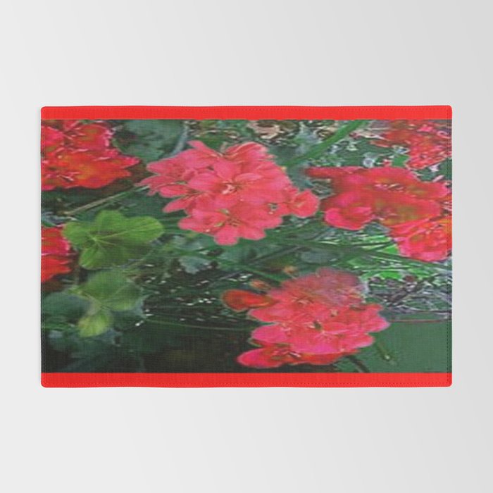 RED GERANIUMS GREEN GARDEN ART Rug Gallery Image 2