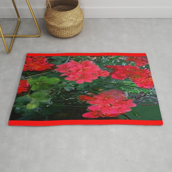 RED GERANIUMS GREEN GARDEN ART Rug Gallery Image 1