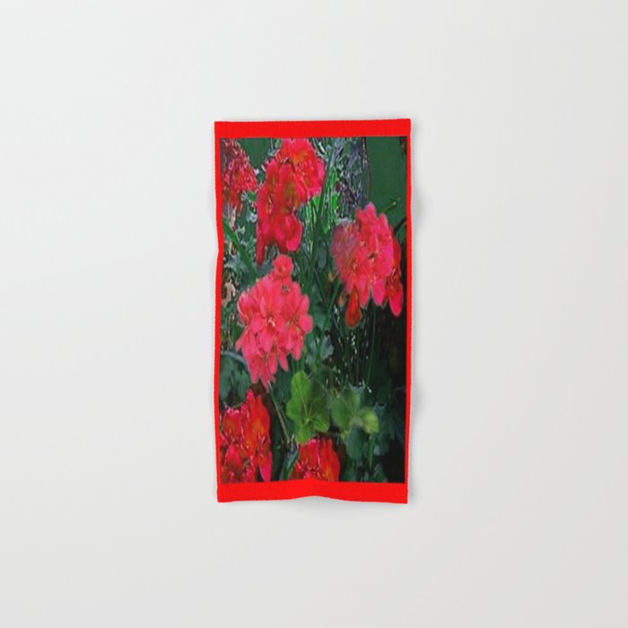 RED GERANIUMS GREEN GARDEN ART Bath Towel Gallery Image 1