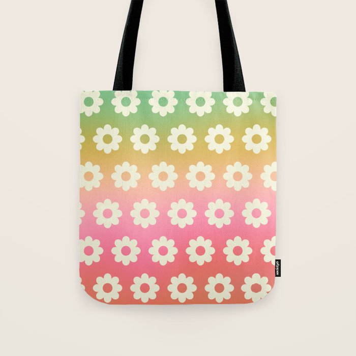 Ombre Rainbow Daisy Pattern Tote Bag Gallery Image 1