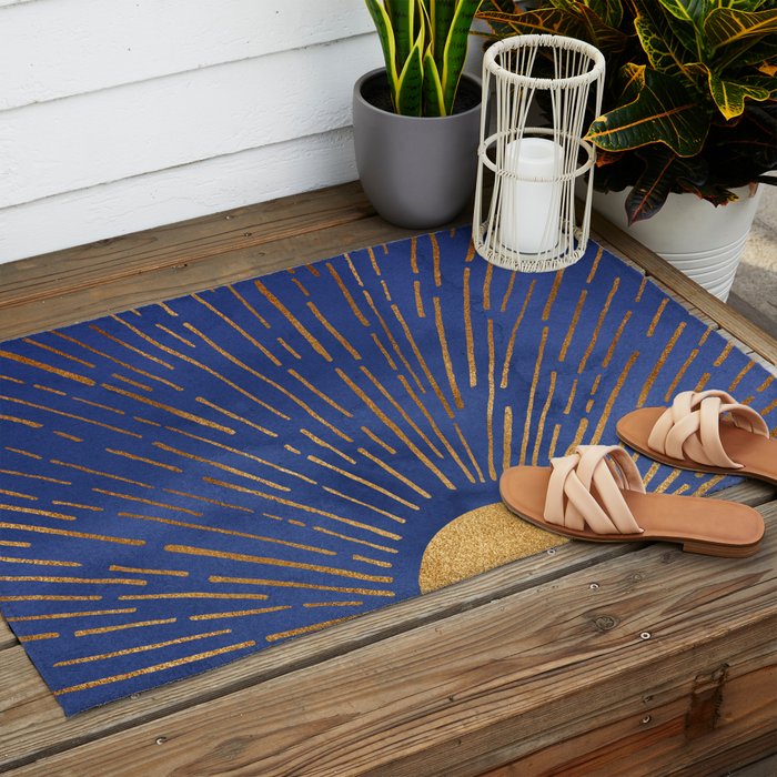 Twilight Blue and Metallic Gold Sunrise Outdoor Rug Gallery Image 2