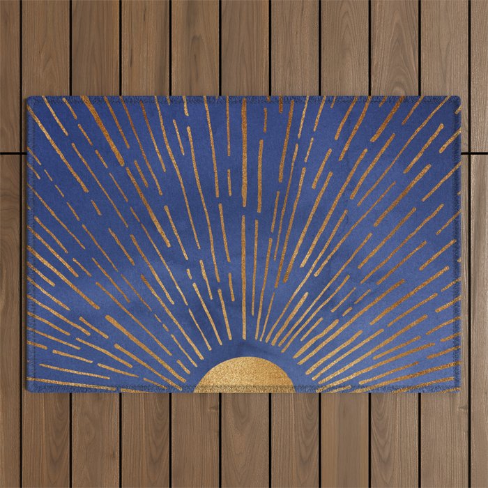 Twilight Blue and Metallic Gold Sunrise Outdoor Rug Gallery Image 1