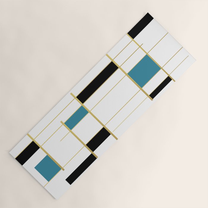 MidCentury Modern Art Aqua Gold Black Yoga Mat Gallery Image 1