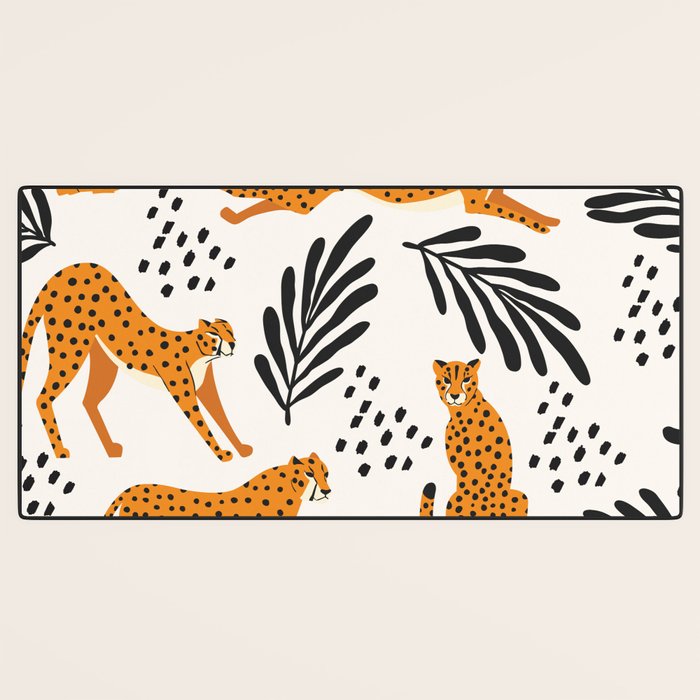 Cheetahs pattern on white Desk Mat Gallery Image 3