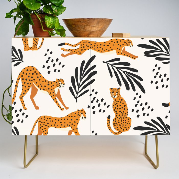 Cheetahs pattern on white Credenza Gallery Image 1