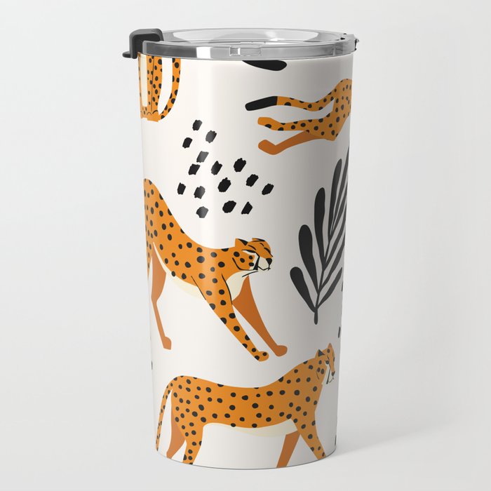 Cheetahs pattern on white Travel Mug Gallery Image 3