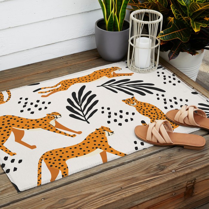 Cheetahs pattern on white Outdoor Rug Gallery Image 2