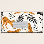 Cheetahs pattern on white Desk Mat Gallery Image 1