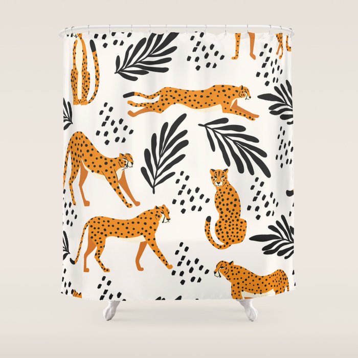 Cheetahs pattern on white Shower Curtain Gallery Image 1