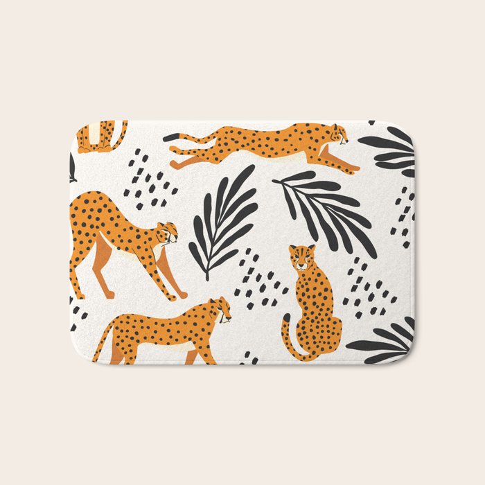 Cheetahs pattern on white Bath Mat Gallery Image 1