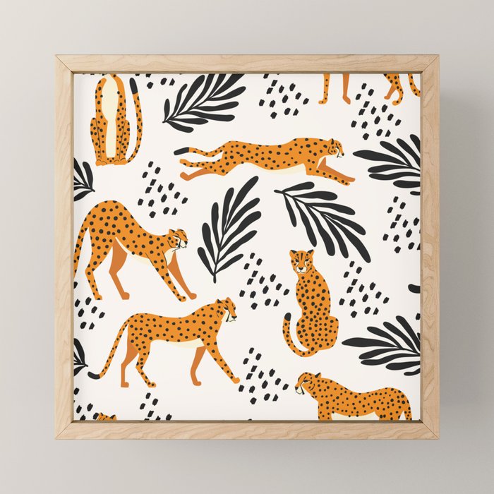 Cheetahs pattern on white Mini Art Print Gallery Image 1
